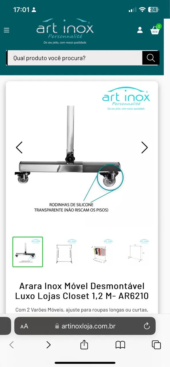 Arara de Inox Com Rodinha 2x1,8m - Foto 3