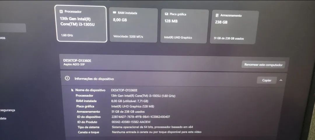 Notebook Acer Aspire Core i3 13ª Geração 8GB RAM - Foto 4