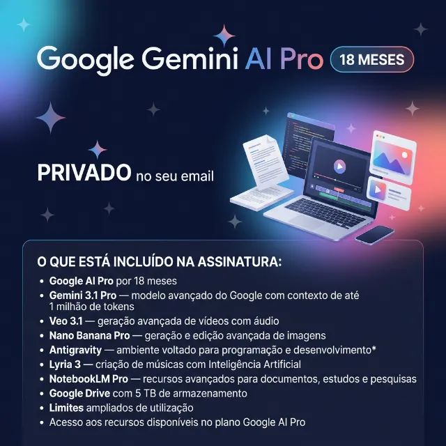 Google Gemini AI Pro - 18 Meses - PRIVADO no seu email - Foto 2
