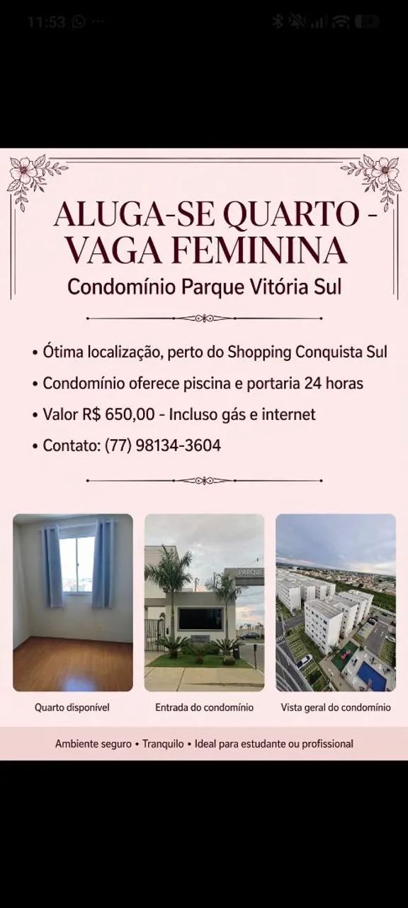 Quarto vaga feminina 