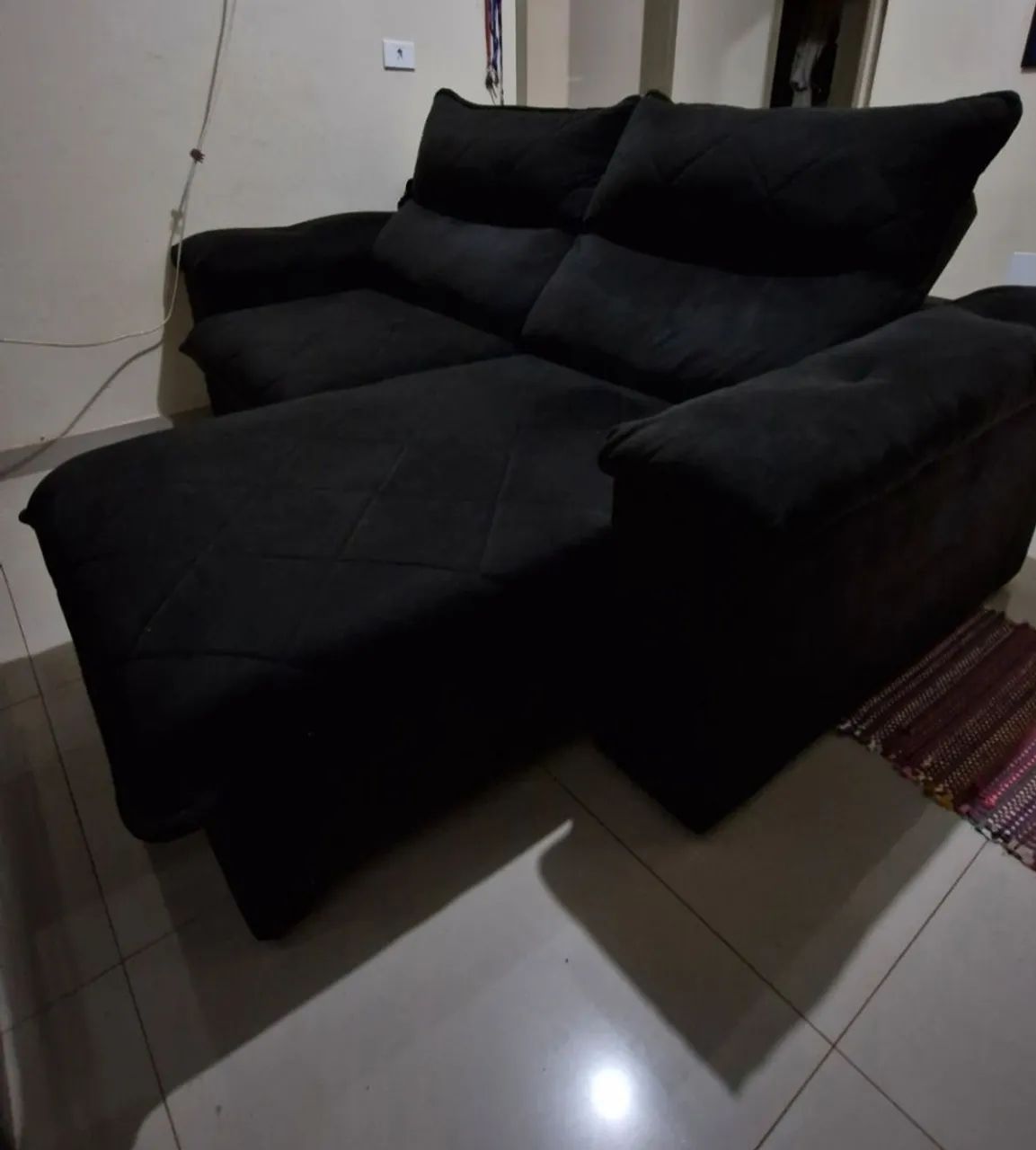 Sofá Retrátil e Reclinável 2 Lugares Suede Preto - Confortável