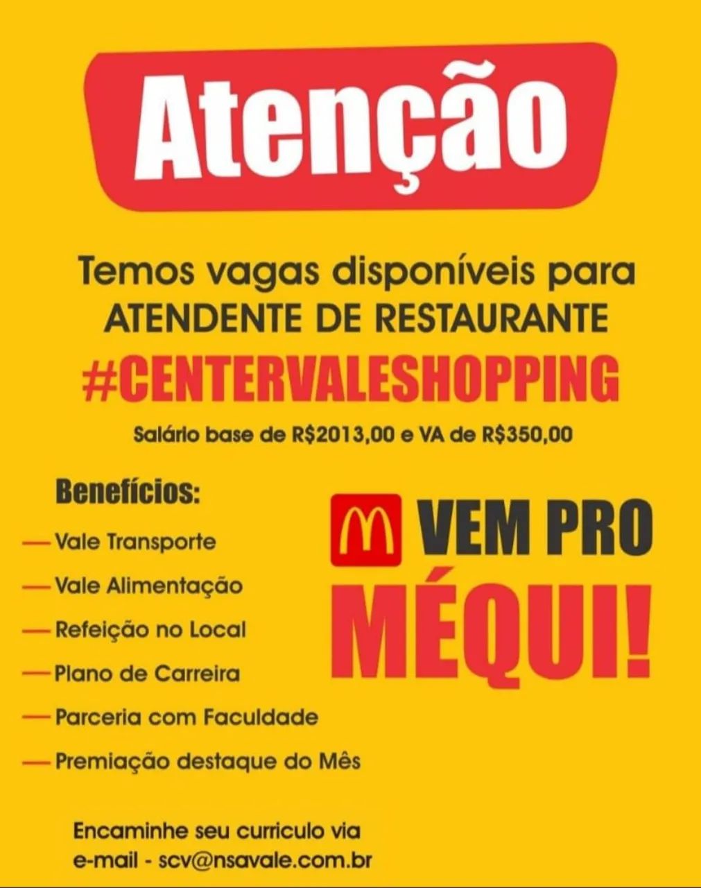 Vaga emprego McDonald's 