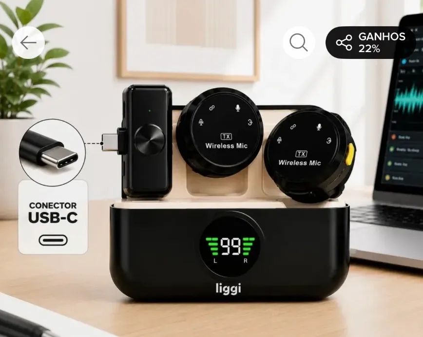 Microfone lapela imã sem fio 