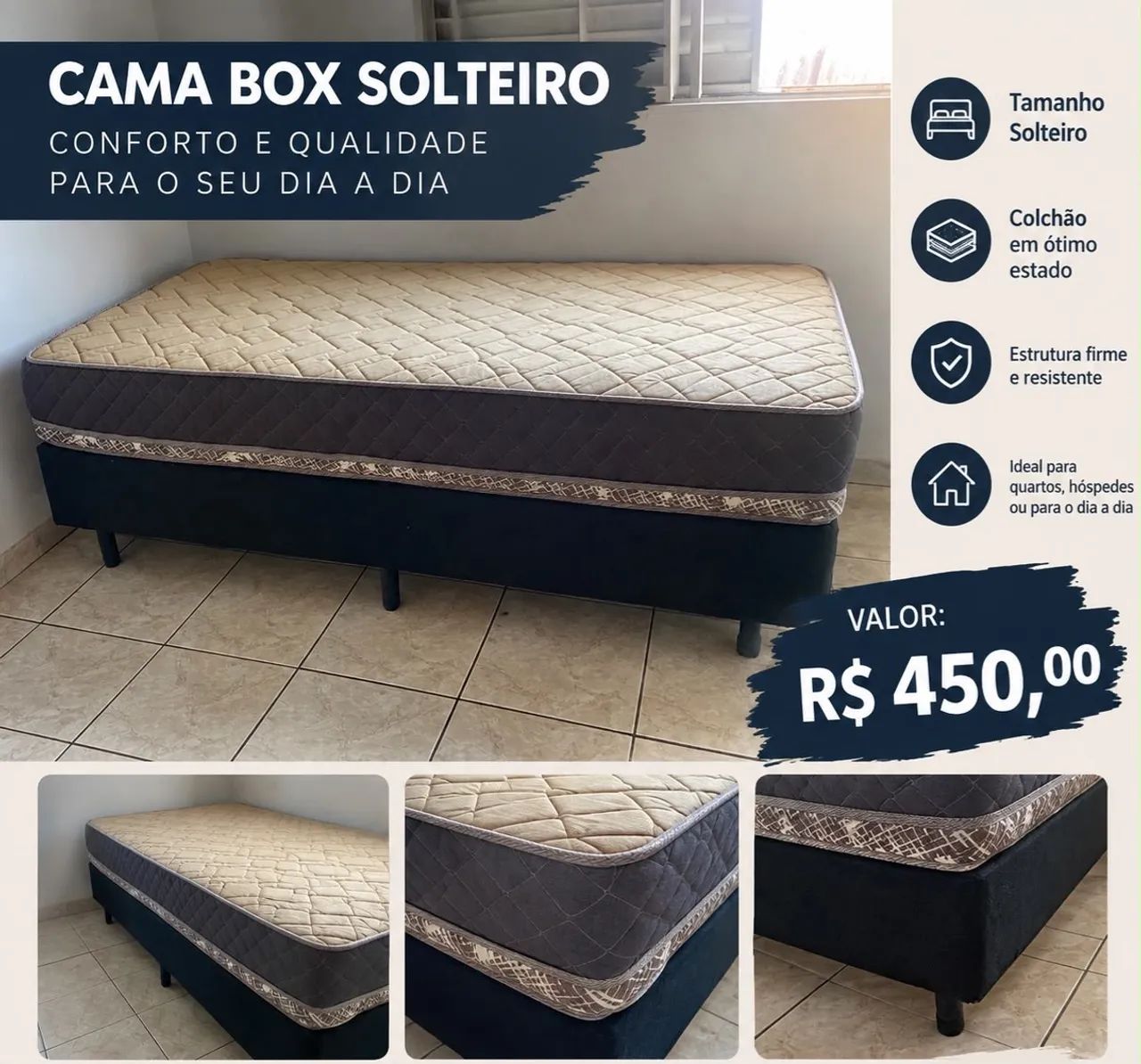 Cama box solteiro com colchão 