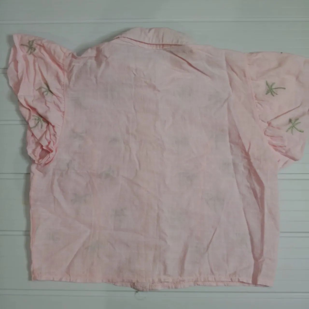 Camisa rosa tamanho P camisa meia manga estampada camisa rosa feminina usada - Foto 6