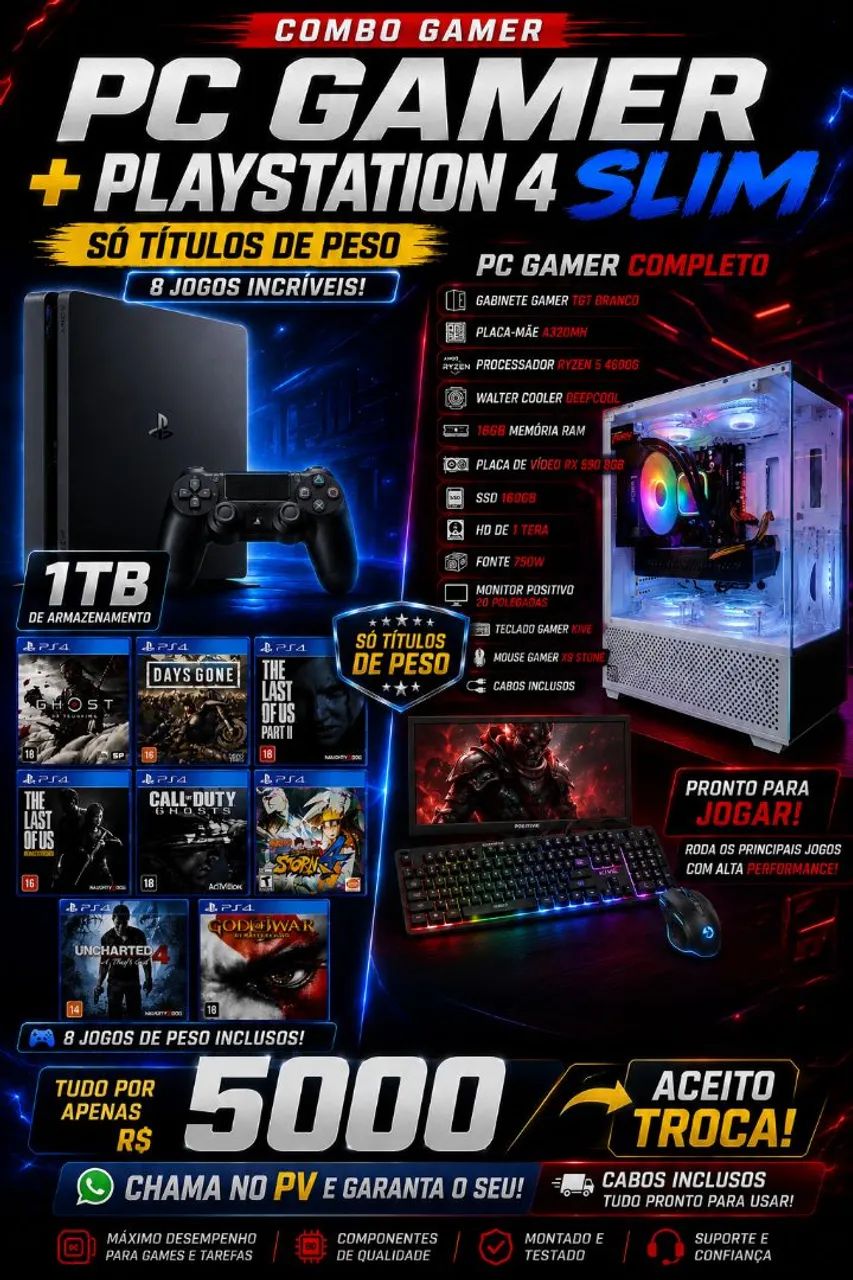 Pc Gamer Completo + Ps4 Slim Completo