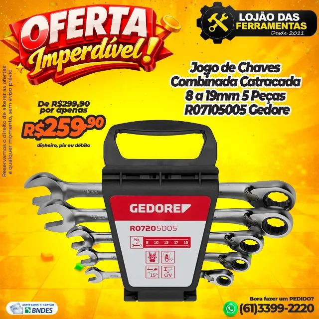 Jogo de Chaves Combinada Catracada 8 a 19mm 5 Peças R07105005 Gedore