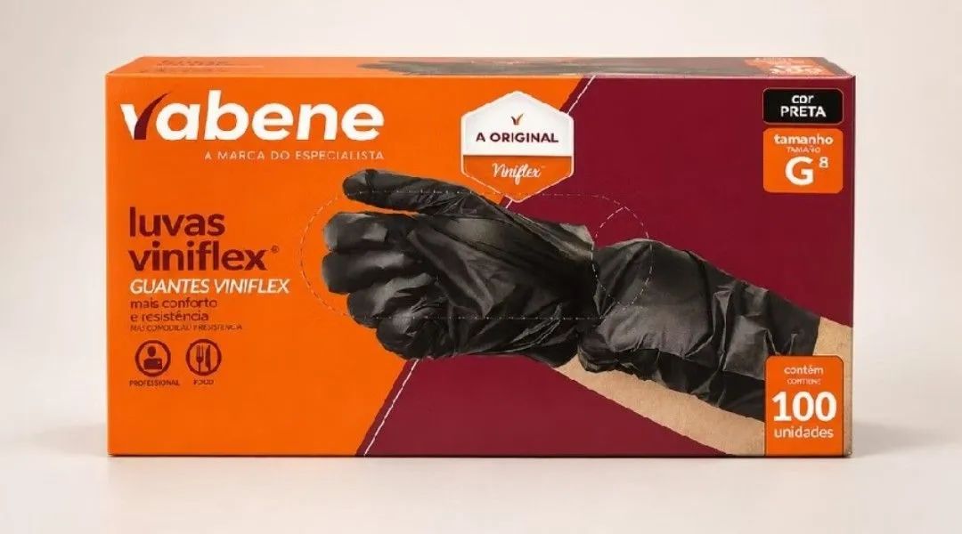 Luvas de vinil sem pó viniflex preta. Caixa com 100 luvas.  - Foto 2