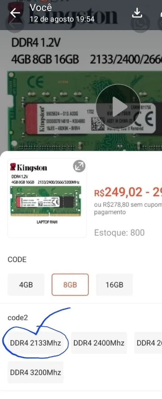 Memória de notebook 