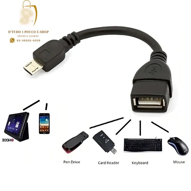 Cabo Micro Usb Pendrive Mouse Teclado Dados V8 Android Preto- NOVO
