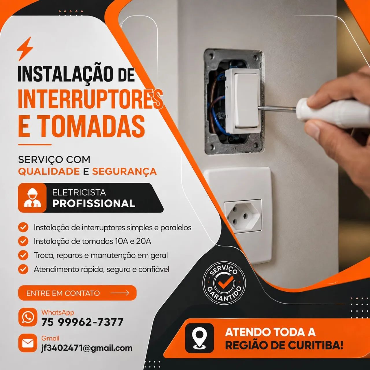 Instalação de interruptor e tomadas 