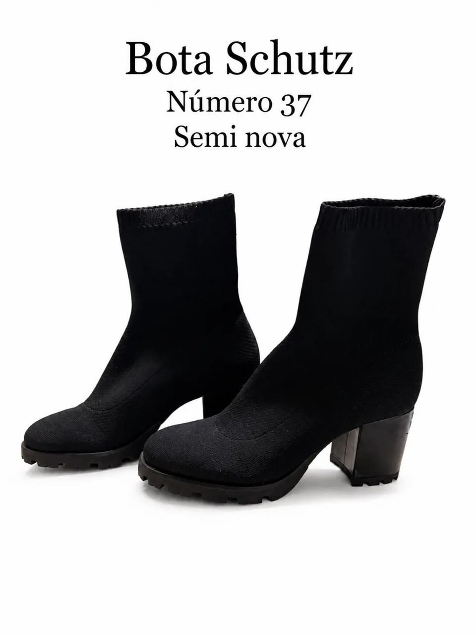 Schutz Bota Salto Bloco Knit Preta - Foto 2