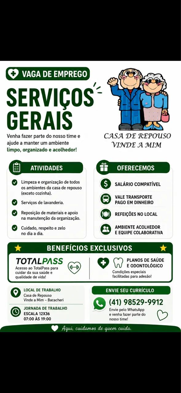 Serviços gerais casa de repouso 