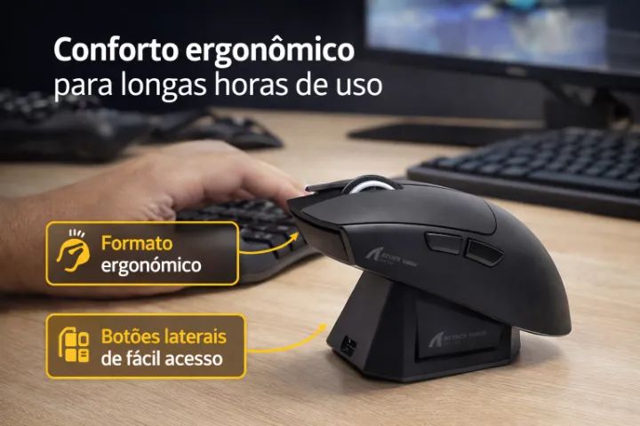 Mouse Gamer Attack Shark X11 22000dpi Sem Fio Usb Bluetooth Preto - Foto 4
