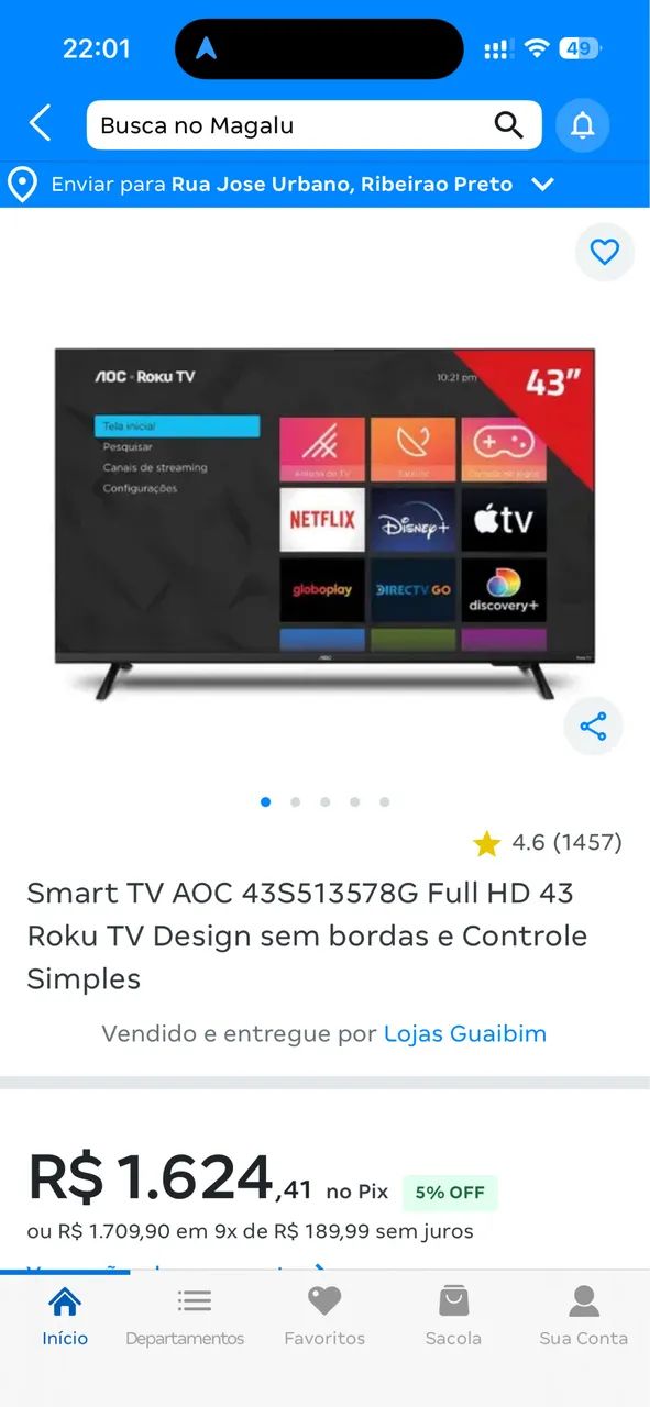 Smatv AOC HD LED com Rokutv 43?