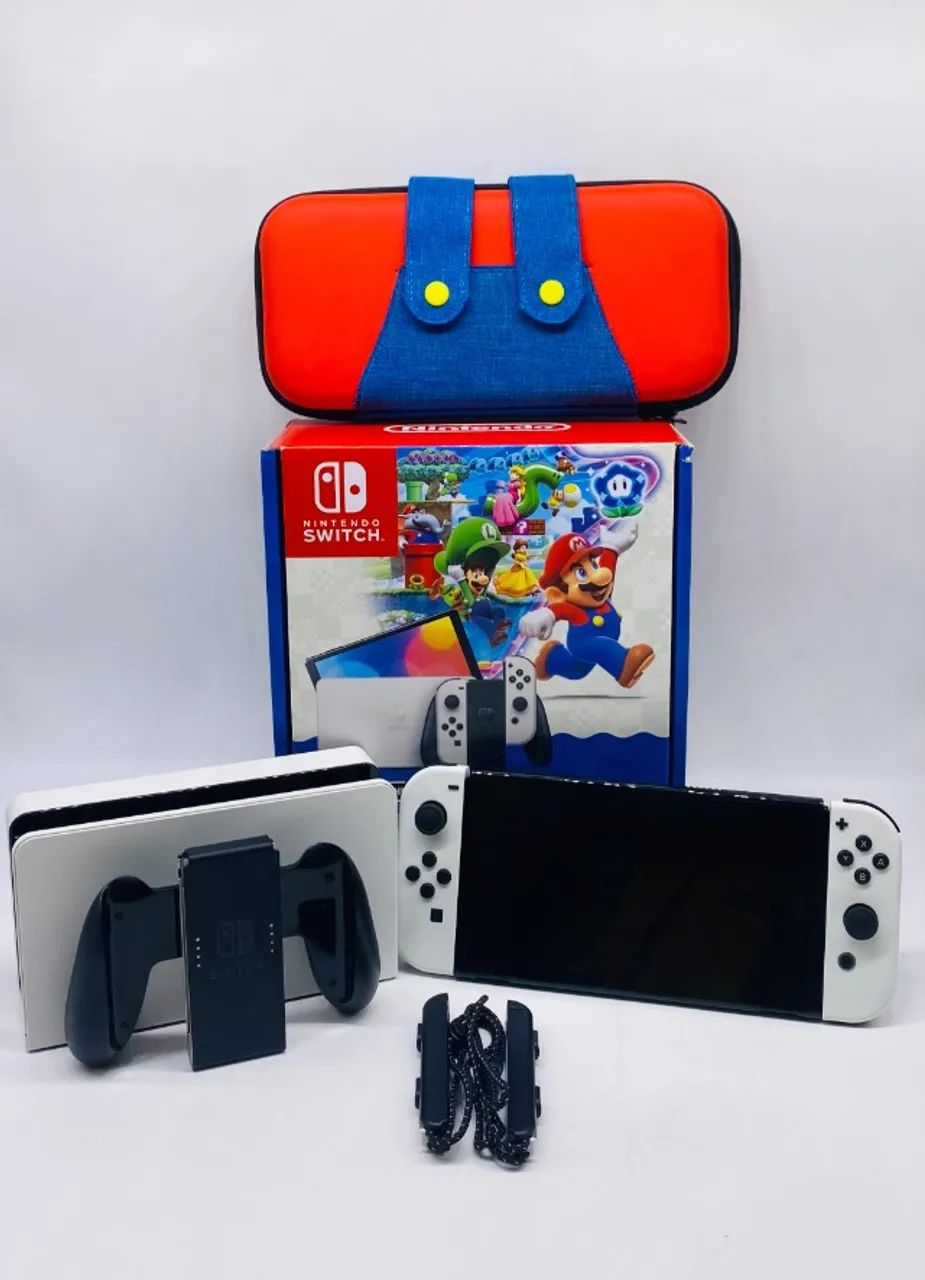 Nintendo Switch Oled Branco Usado Com Caixa - 64GB + Case Usado