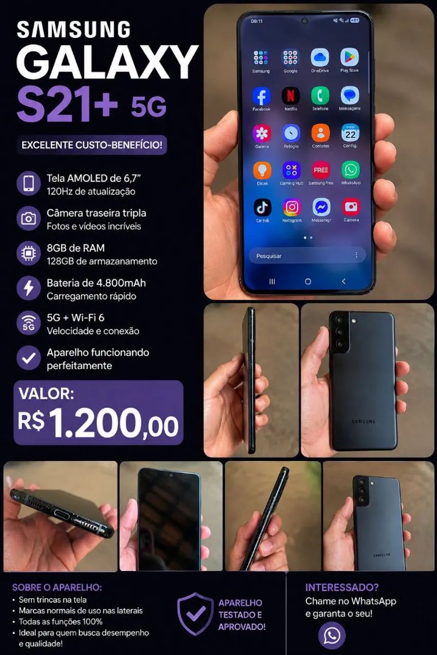 VENDO SAMSUNG GALAXY S21 PLUS 5G - R$ 1.200,00 ?