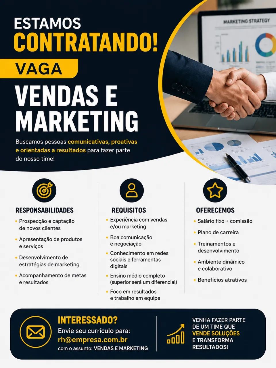 Vagas de emprego para vendedor e marketing 