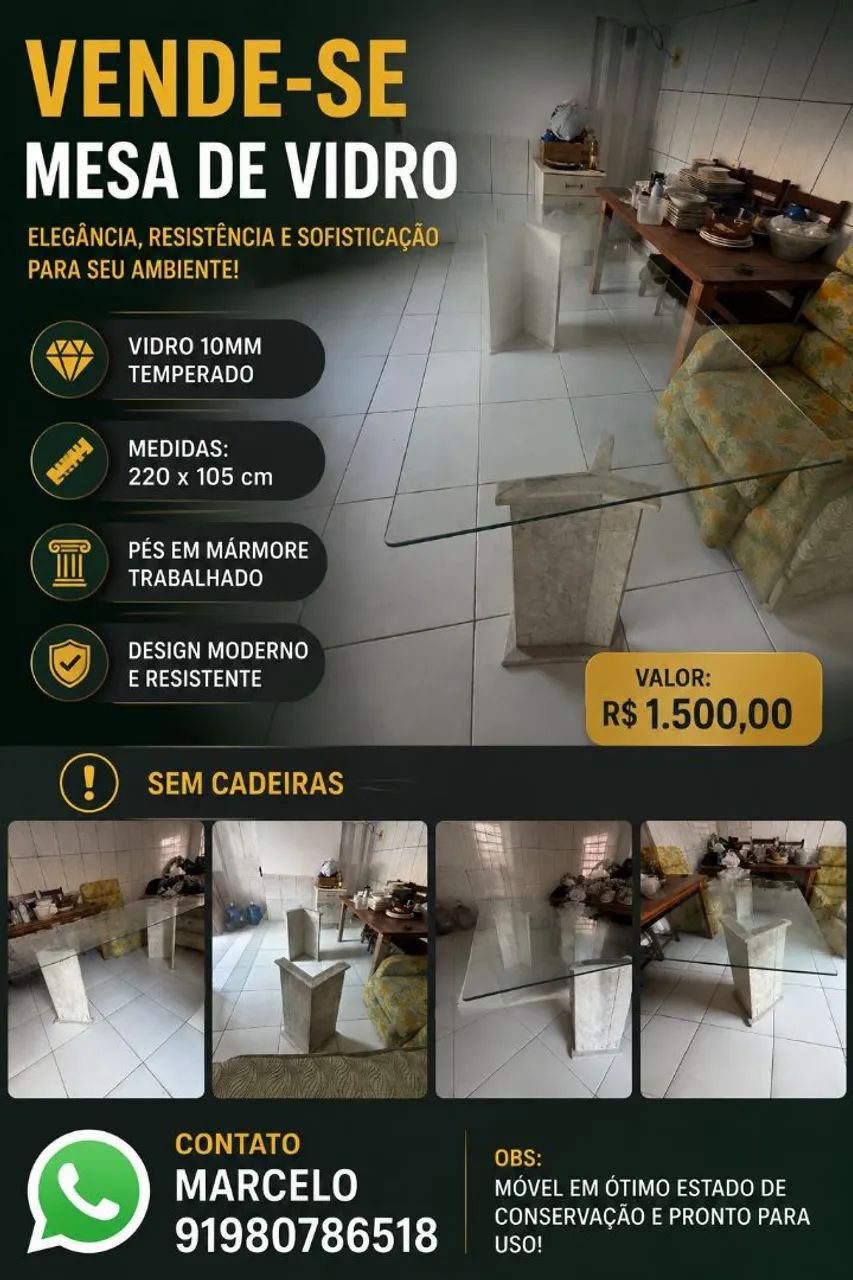 Mesa vidro 10mm temperado.