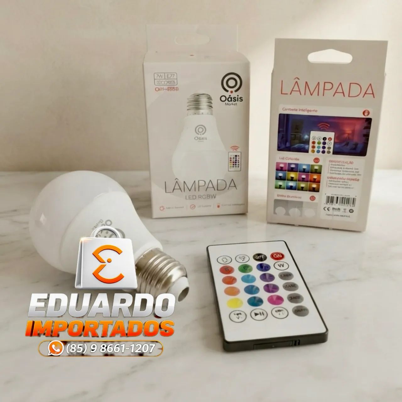 Lâmpada RGBW Colorida + Controle Remoto 16 Cores Incluindo cor Branco, Ajustável 