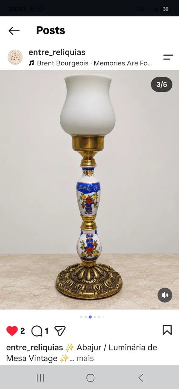 Abajur em Bronze e Porcelana com Cúpula Opalina  - Foto 5