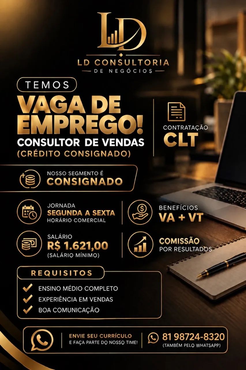 Vaga para vendas de crédito consignado 