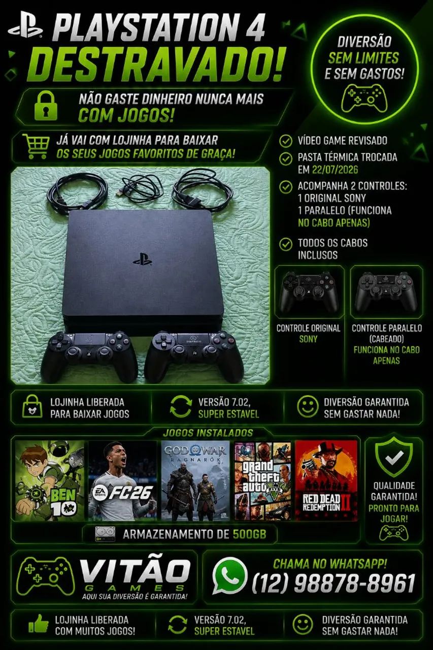 PlayStation 4 D.e.b.l.0.q.u.e.a.d.0 com 2 controles 