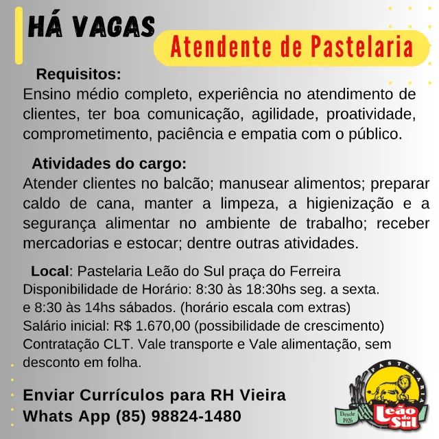Contratação Atendente de Pastelaria