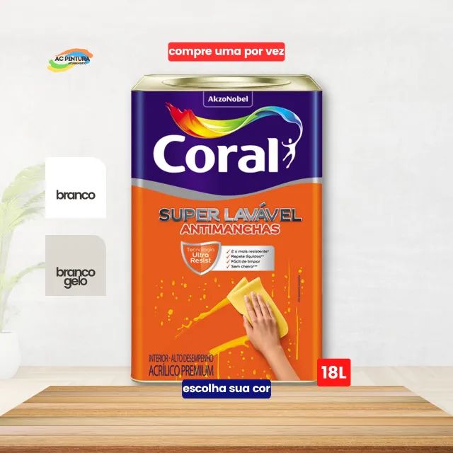 Tinta Coral Super Lavável Premium Eggshell Lata Galão  - Foto 2