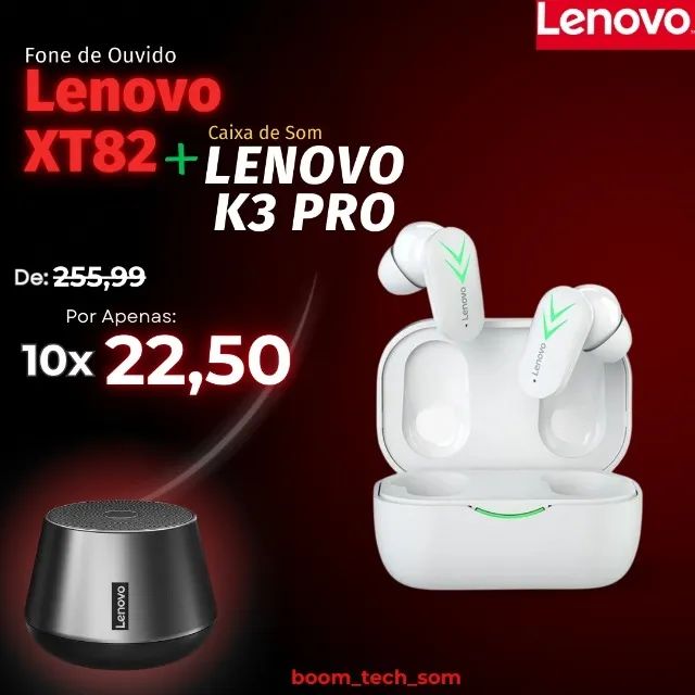 Kit Fone Bluetooth Lenovo XT82 + Som Portátil Lenovo K3 Pro | Garantia | Pronta Entrega