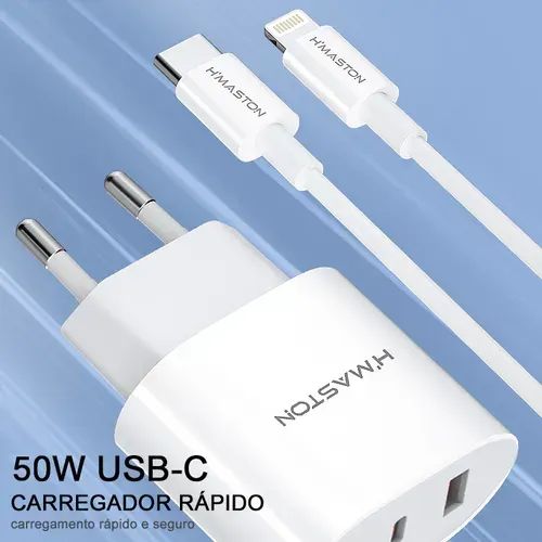 Carregador Rápido Para Lightning 50W Com Duas Saídas e Cabo Lightning - Novo - Foto 3