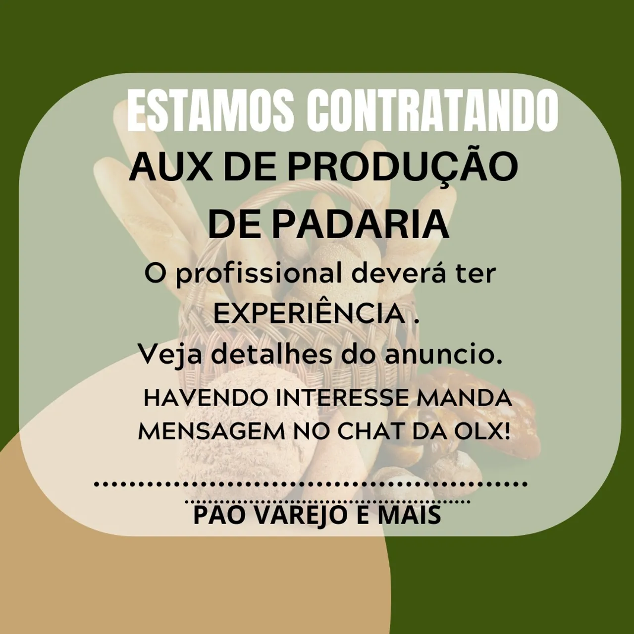 VAGA AUX PRODUÇÃO PADARIA 