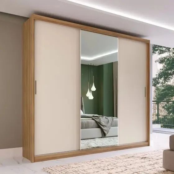 Guarda Roupa 100% MDF Dalila 3 Portas Com Espelho Novo Super Oferta