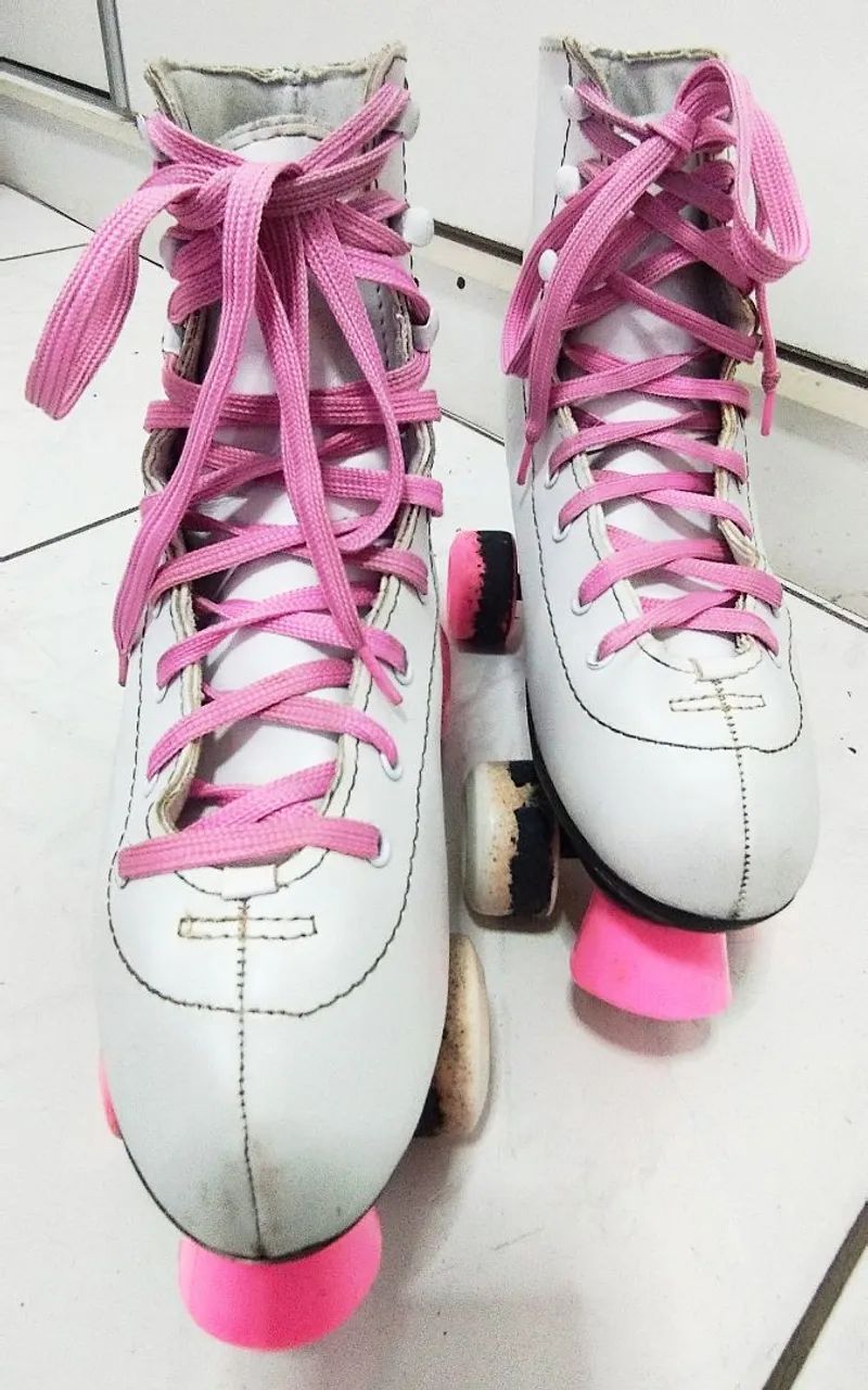 Patins Clássico 4 Rodas 37/38 Branco e Rosa Fun - Foto 3