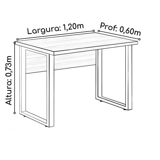 Mesa Escritório Pé Quadro 1,20x0,60m Sem Gavetas Nogal Sevilha/Preto Modelo 24469 - Foto 4