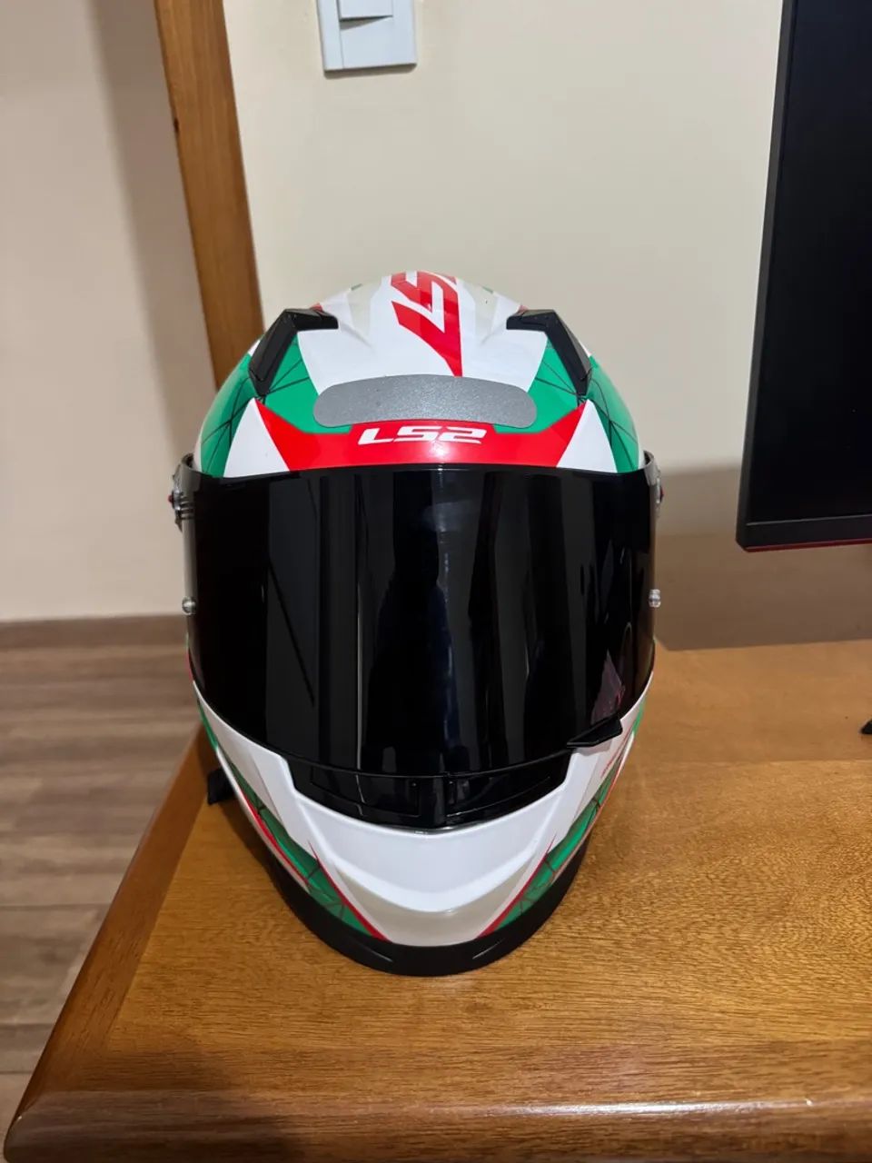 Capacete LS2 Moto - Verde, Branco e Vermelho
