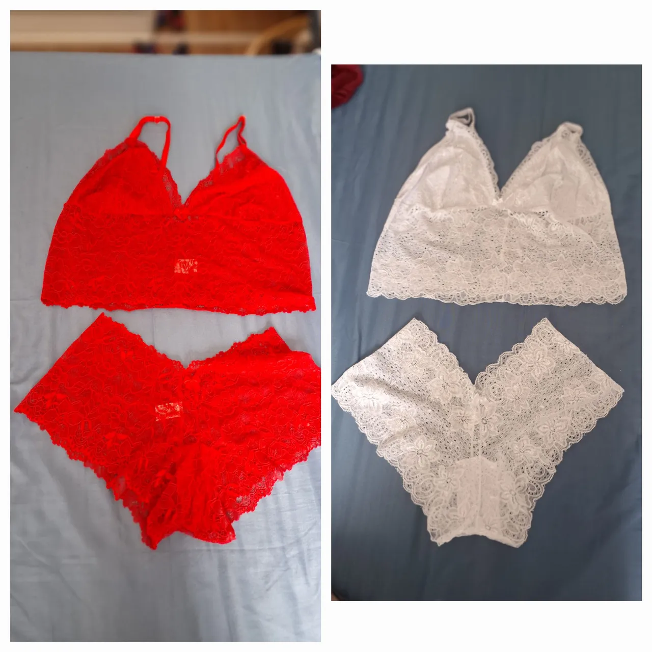 Conjunto de Lingerie Renda - Vermelho e Branco