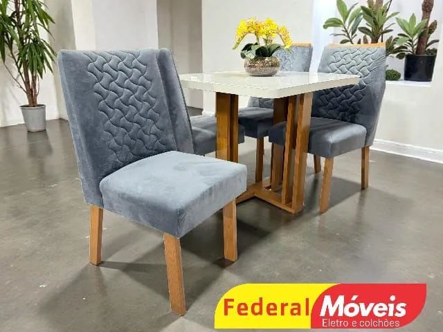 Mesa de janta 90x90 cm 4 cadeiras veludo 