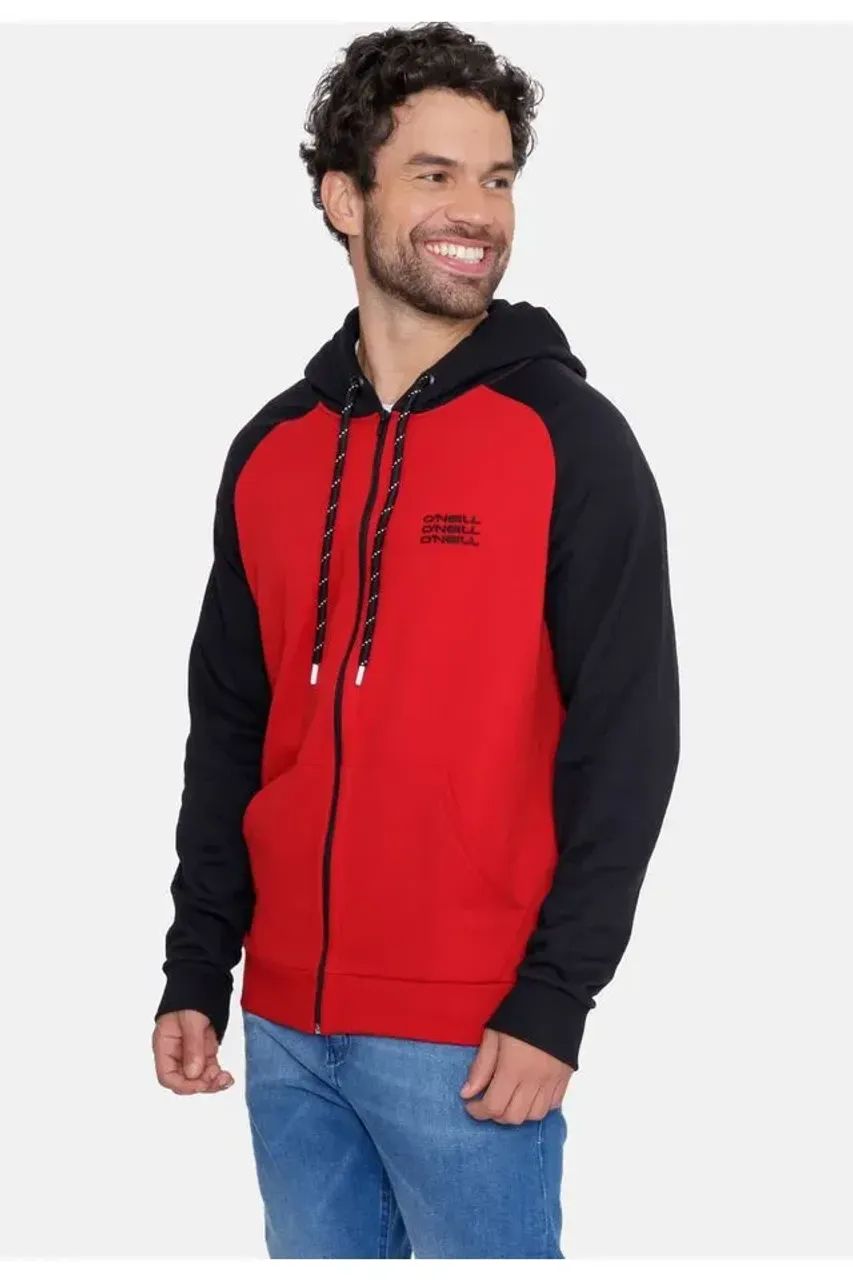 Blusa Moletom Oneill Aberto Vermelho e Preto Roupas Parque