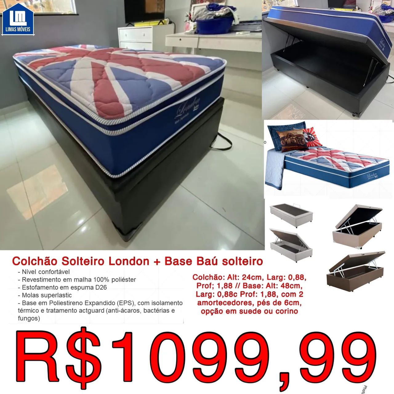 Colchão London com Base Box - Design Exclusivo - Foto 3
