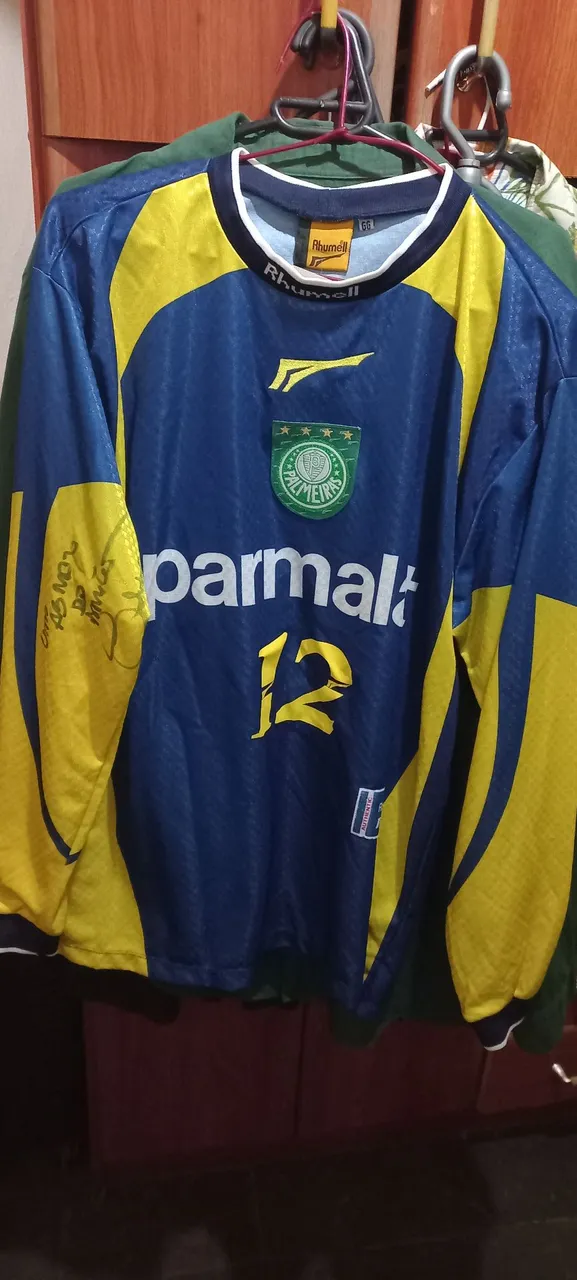 Camisa de goleiro palmeiras rhummel Autografada pelo sergio e veloso tamGG 1999 (2)