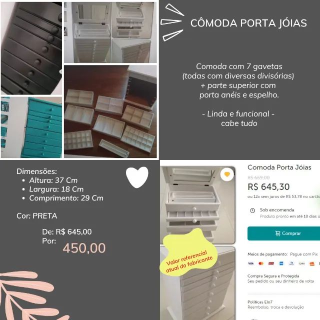 Porta joias modelo comoda 