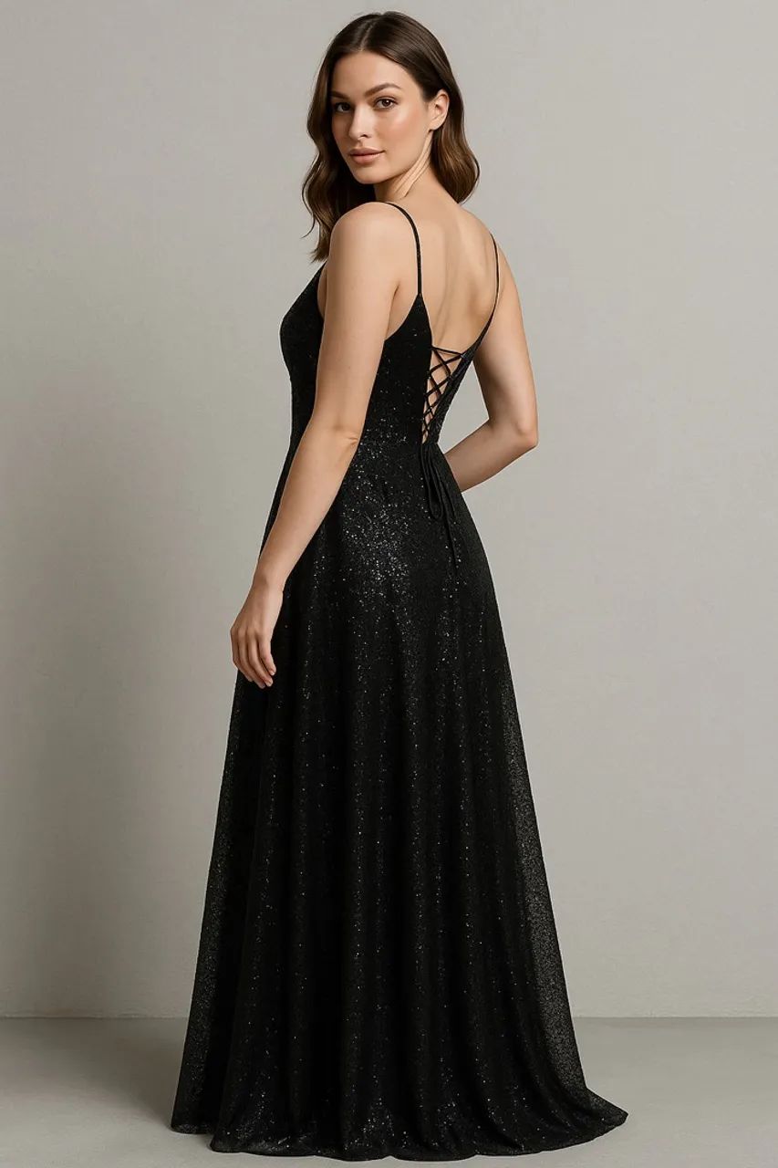 Vestido de festa preto com paetês NOVO Roupas Sítio Cercado