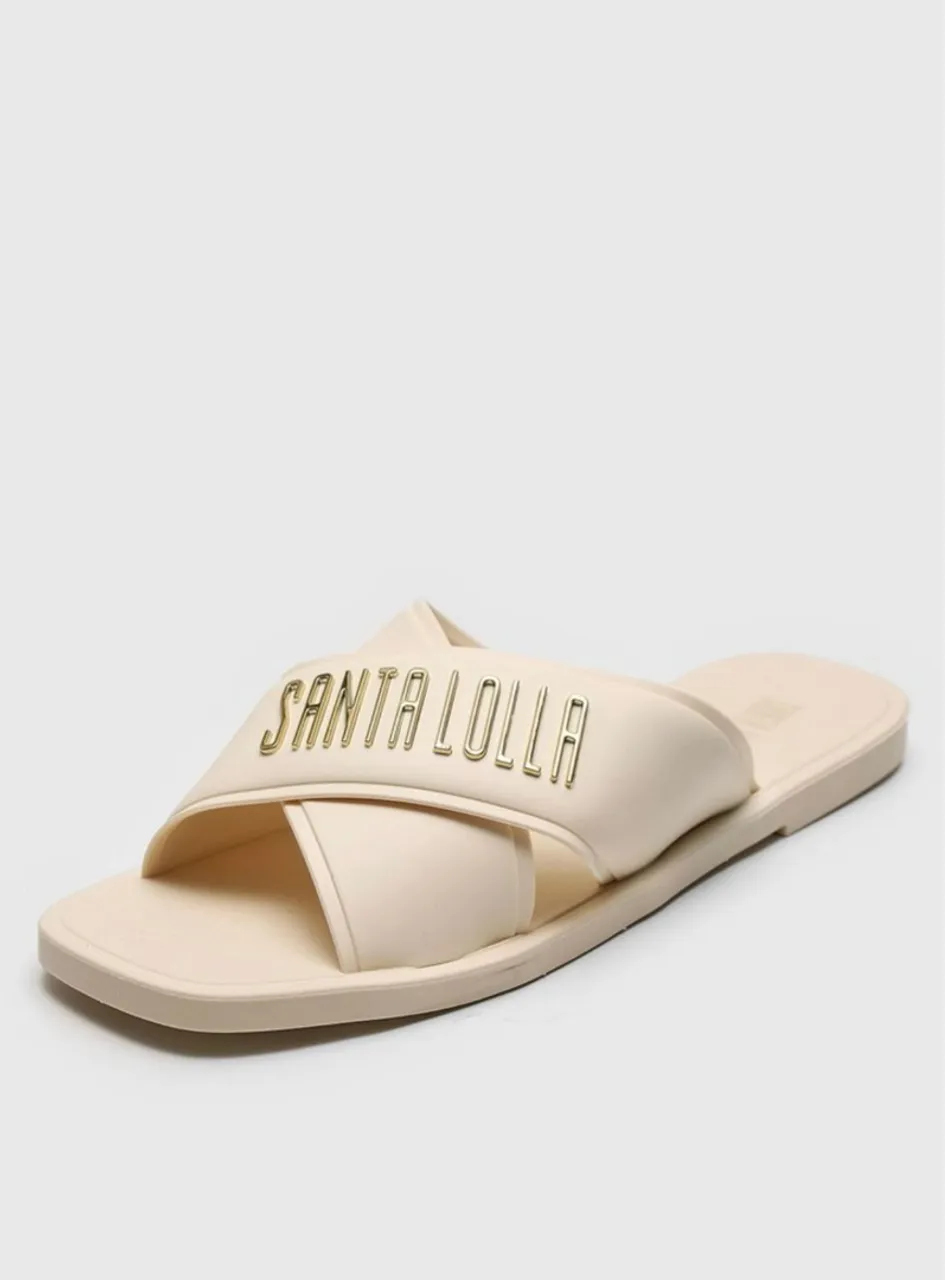 Sandália Santa Lolla Bege com Detalhe Dourado