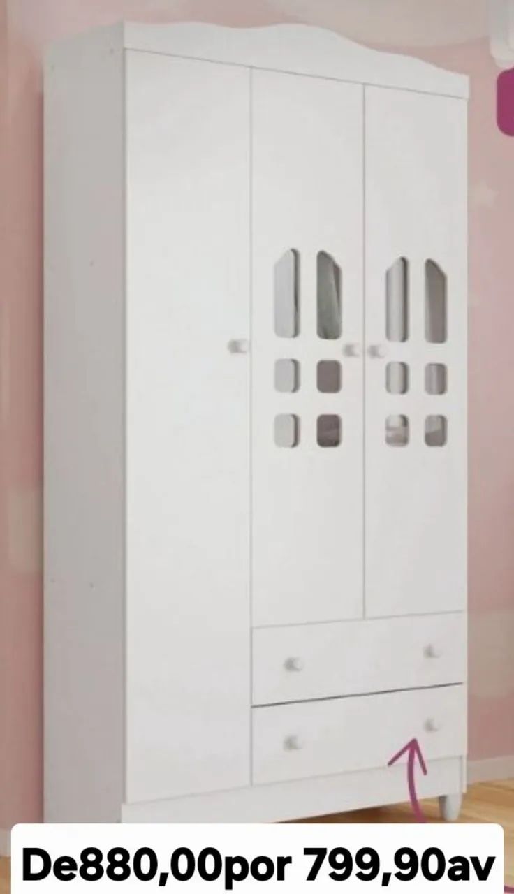 Guarda-Roupa Branco 3 Portas com Detalhes