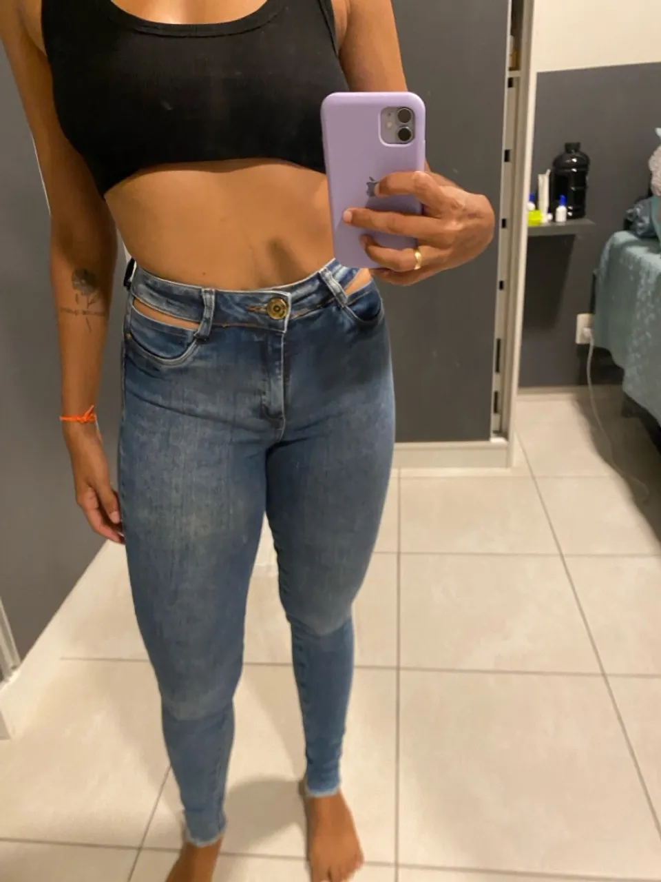 Calça Jeans Azul Skinny com Detalhes