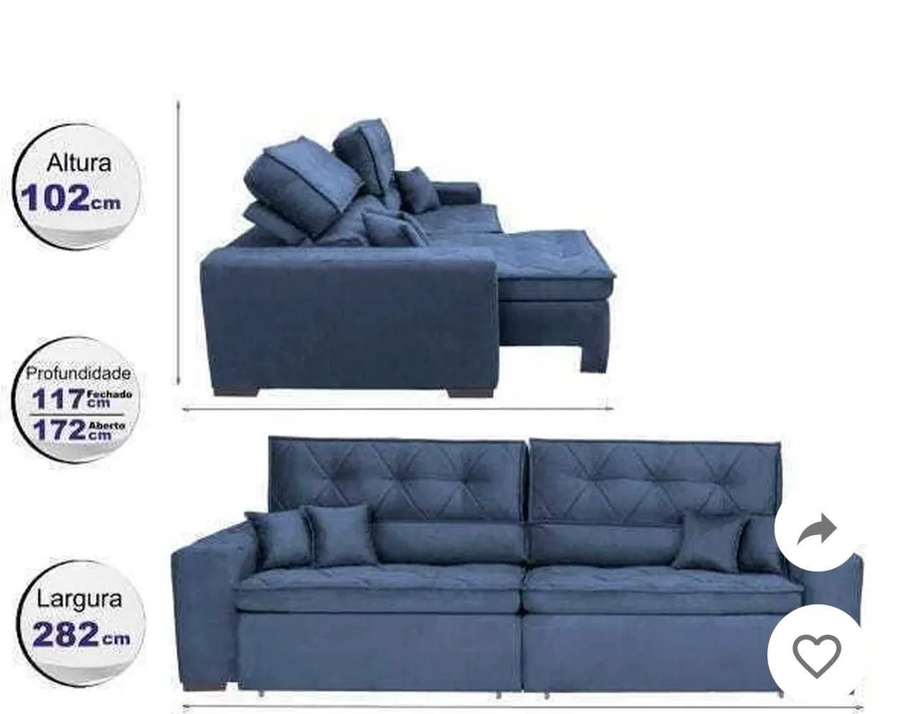 Sofá Austin 2.82M Retrátil e reclinável com molas no assento e Almofadas, tecido suede  - Foto 2