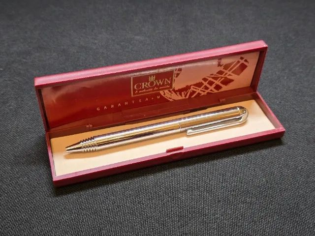 Caneta esferográfica Crown cromada original com estojo