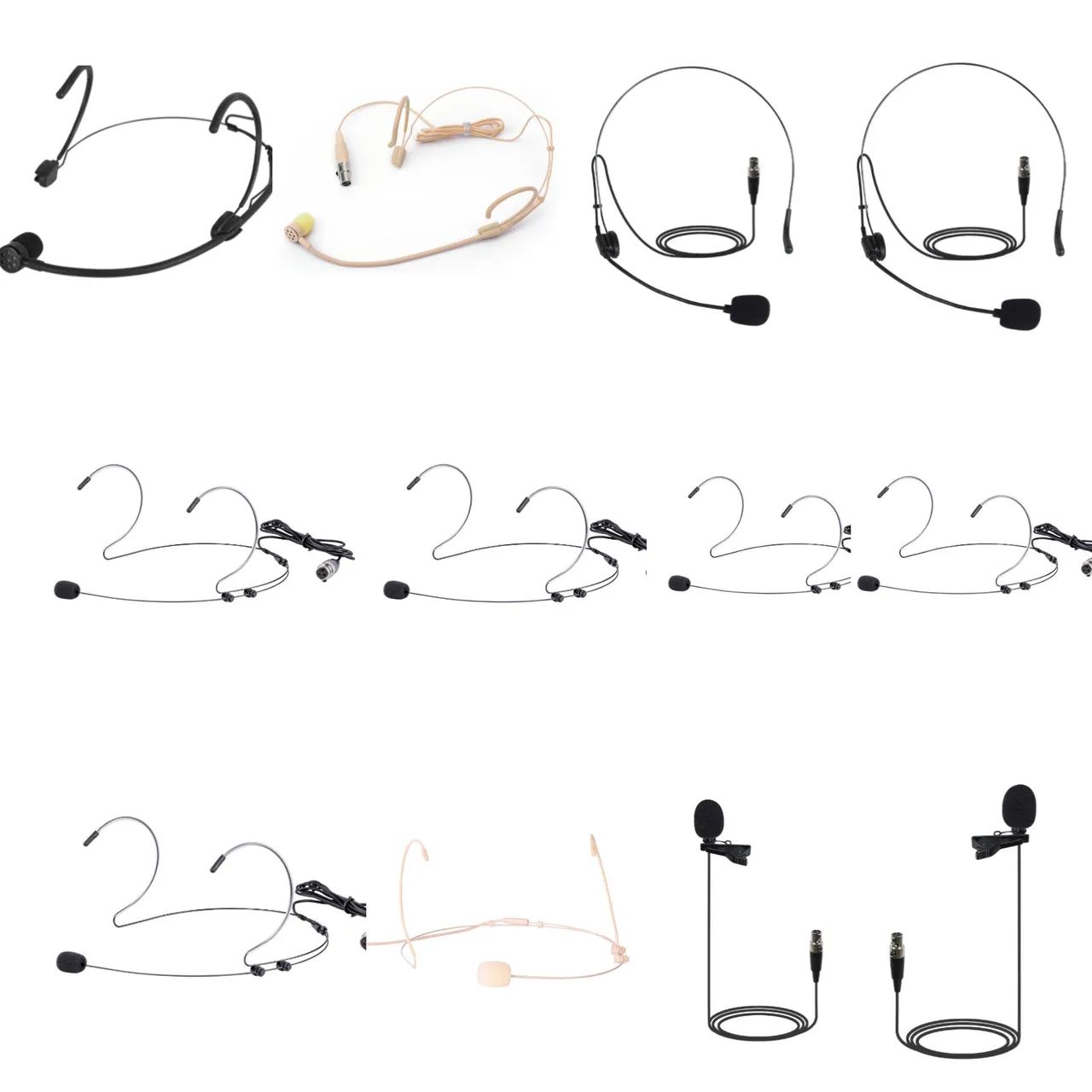 Kit 10 microfones Headset + 2 Lapelas, Conector TA3F Mini XLR 3 Pinos