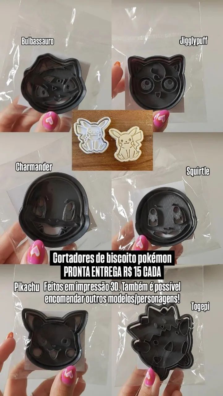 Cortadores de biscoito POKÉMON impressão 3D anime cookie Pikachu Jigglypuff charmander - Foto 2